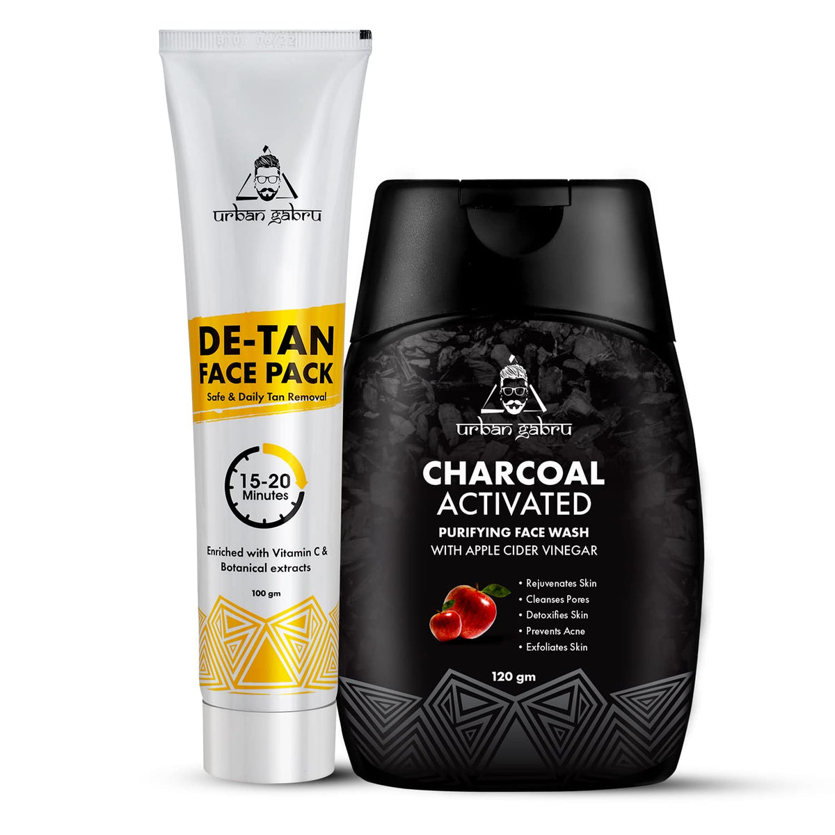  Urbanagabru Charcoal Face Wash (120 GM) And De-Tan Face Pack (100 GM) - Face Care Combo Kit