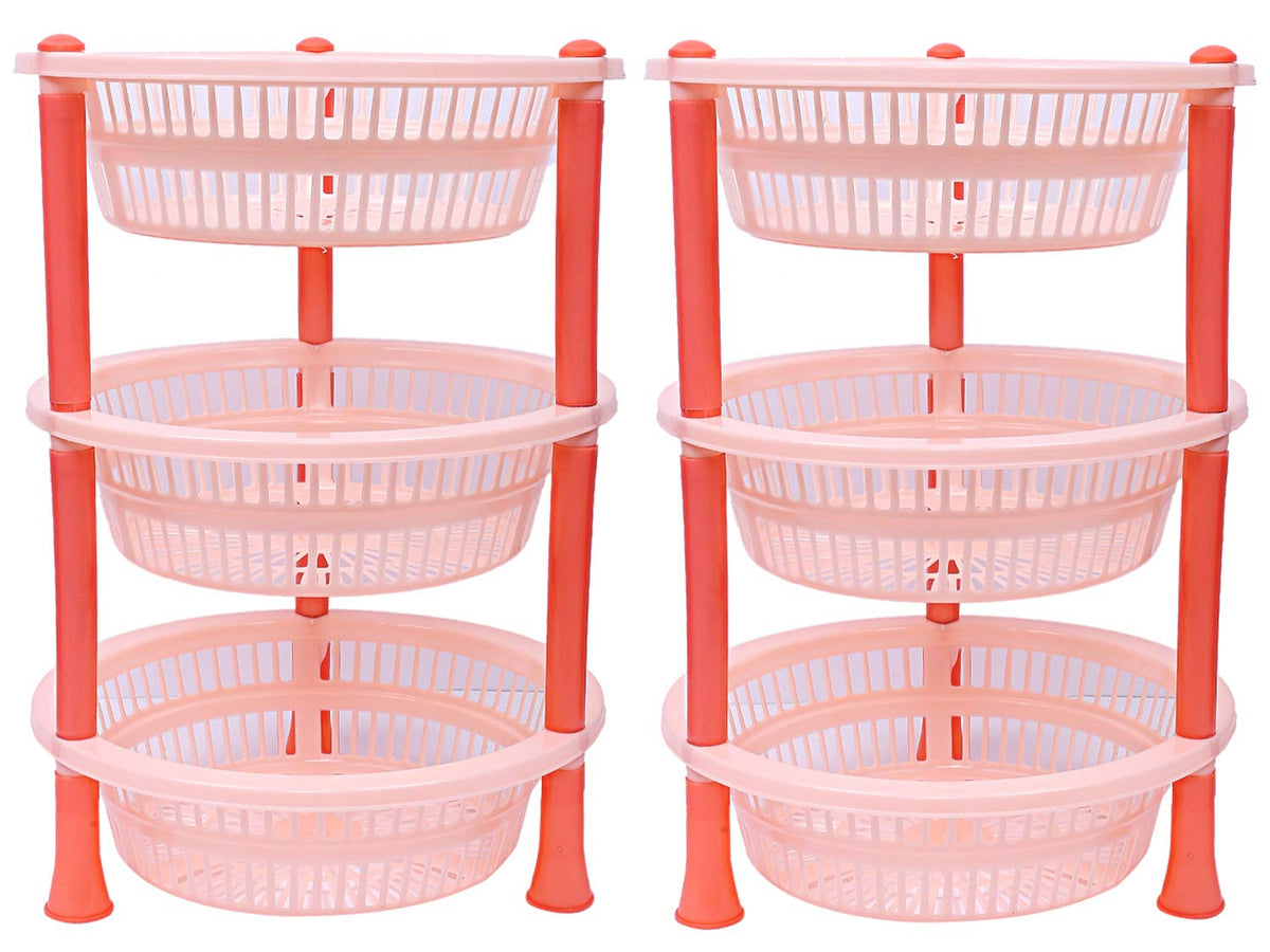 Kuber industries Plastic 2 Pieces 3 Layer Multi-Purpose Kitchen Storage Basket Rack (Beige)-CTKTC13197