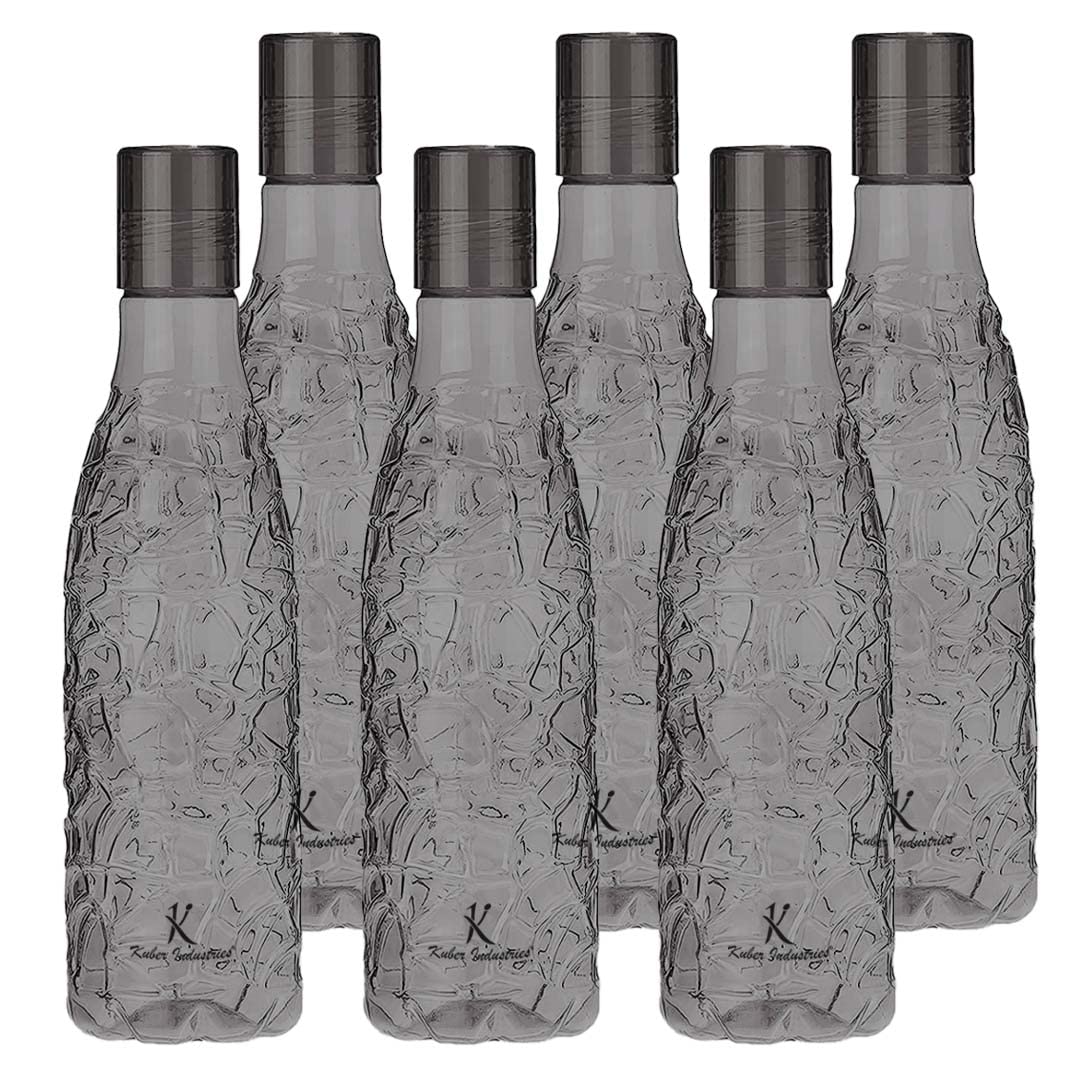 Urbane Home BPA-Free Plastic Water Bottle | Leak Proof, Firm Grip, 100% Food Grade Plastic Bottles | For Home, Office, School & Gym | Unbreakable, Freezer Proof, Fridge Water Bottle | Pack of 6|Black