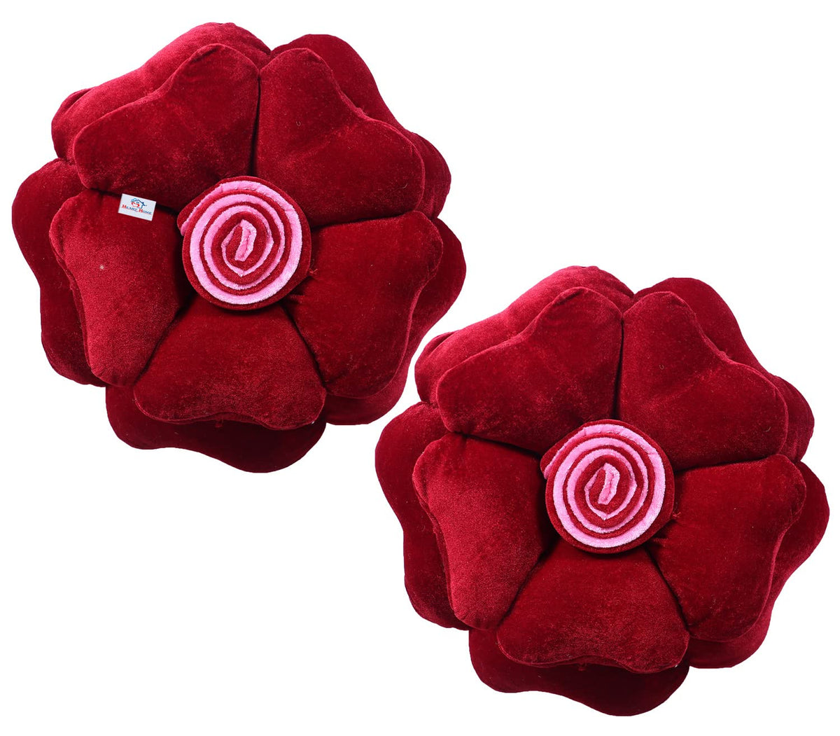 Heart Home Rose Flower Shaped Pair Cushion|Soft & Decorative Cushions for Living Room Bed,Sofa,Seating Area,16 Inch,Pack of 2 (Red)