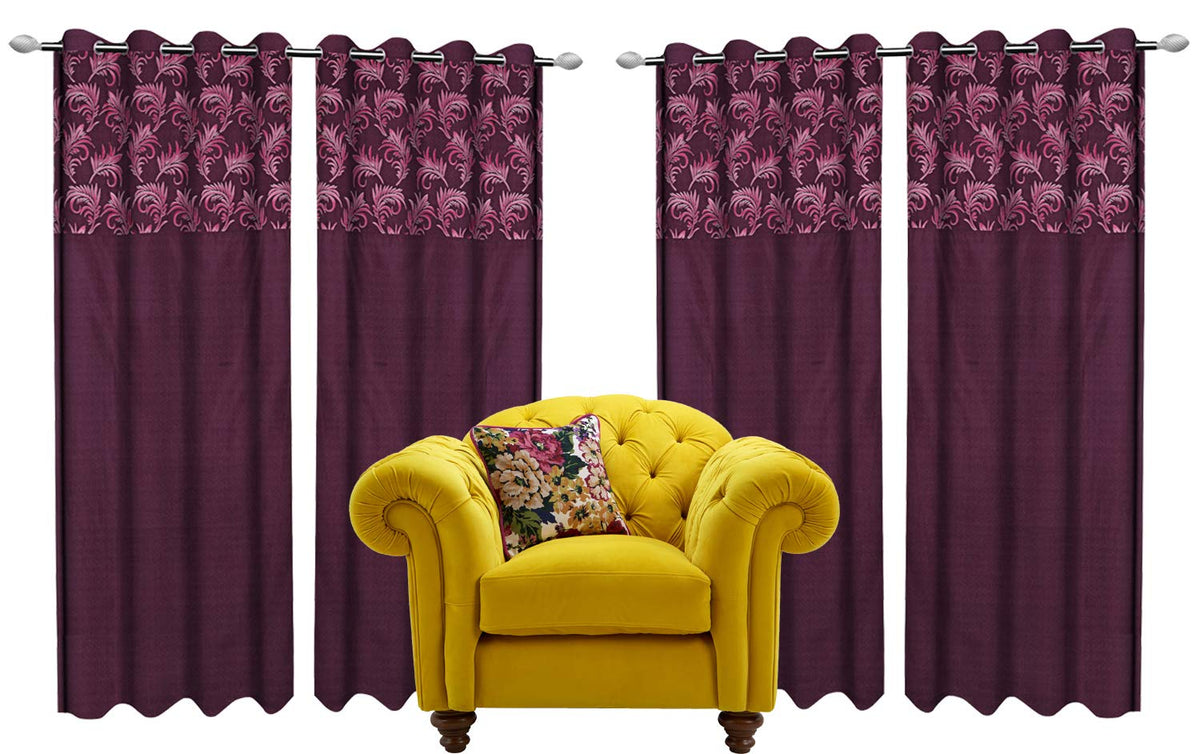 Kuber Industries Leaf Design 6 Pieces Polyester Eyelet Door Curtain 7 Feet (Pink)-Ctktc14307