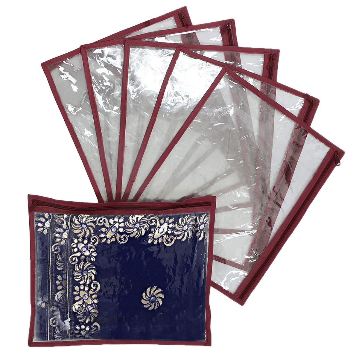 Kuber Industries PVC 6 Pieces Single Packing Saree Cover (Maroon),CTKTLUG52