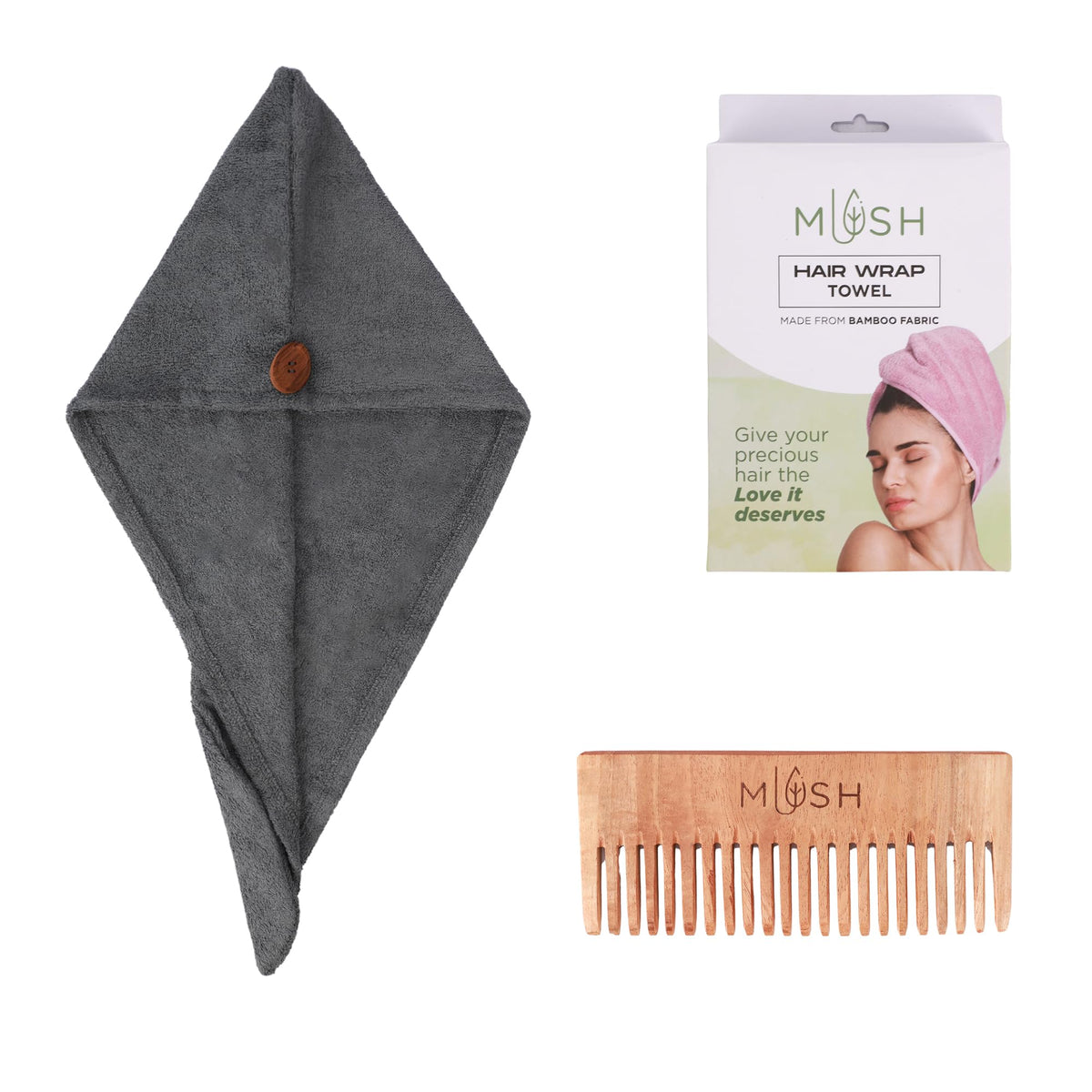 Mush Bamboo Ultra Soft & Absorbent Hair Wrap Turban Towel with Neem Comb for Long/Short Hair Care 500 GSM