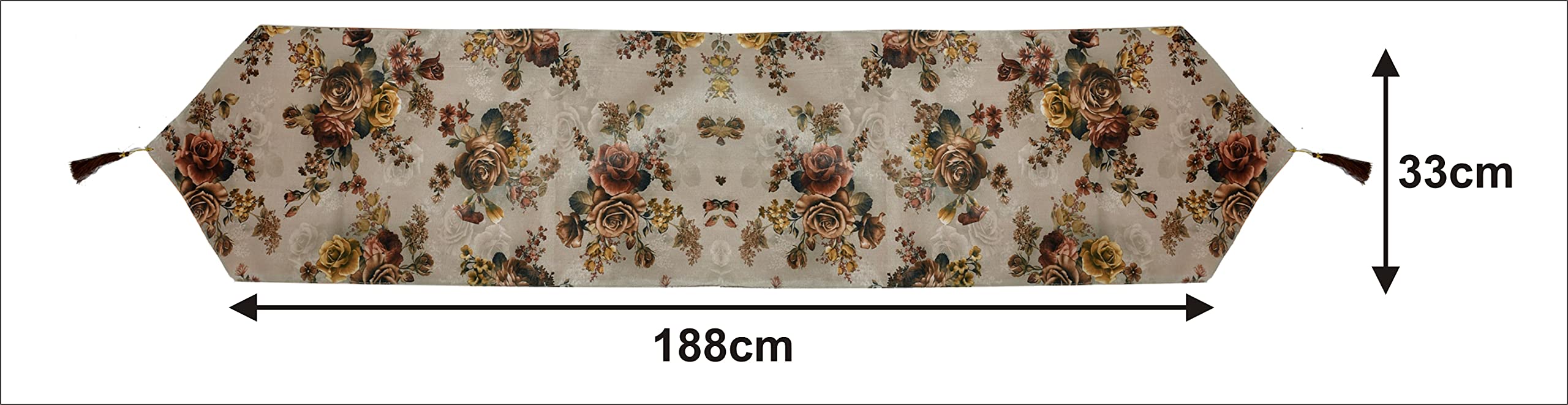 Kuber Industries Flower Design Cotton Table Runner|Patios for Family Dinner|Office/Kitchen Table|Indoor or Outdoor Parties & Everyday Use|Size 188 x 33 CM(Brown)