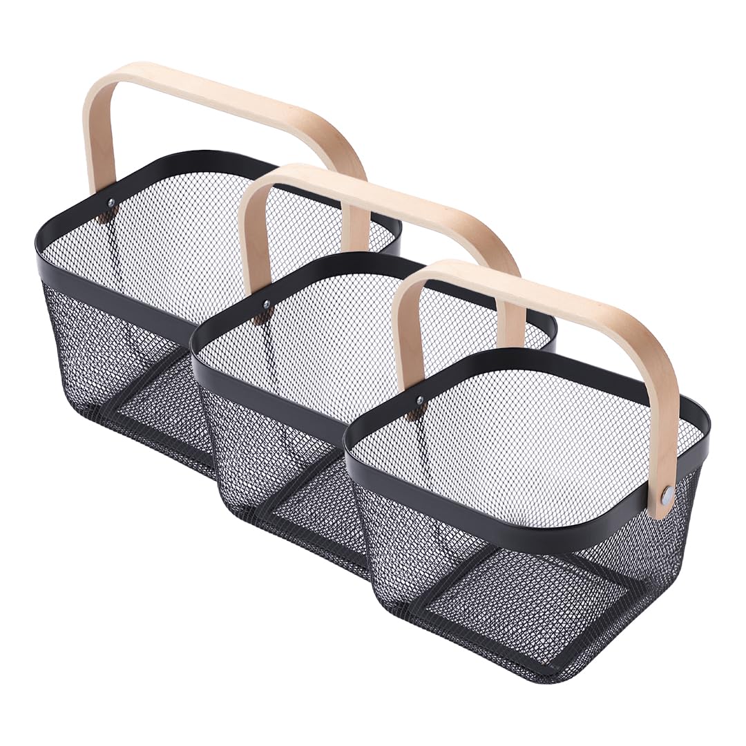 UMAI Metal Mesh Basket - Multipurpose Storage Organizer, Fruit Basket, and Picnic Basket for Kitchen and Home - Ideal Basket for Storage and Organization (Black) - Pack of 3