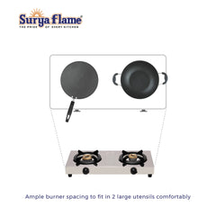 Surya Flame Double Cook Gas Stove 2 Burners | Stainless Steel Body | Manual LPG Stove With Sleek Design Body | Anti Skid Rubber Legs - 2 Years Complete Doorstep Warranty (1)