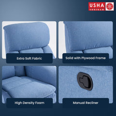 USHA SHRIRAM Fabric Recliner Sofa | Manual Recliner | Extra Comfortable | Recliner Sofa 1 Seater | Recliner Chair | Single Seater Sofa Chair | Rocking Recliner Chair | Relaxing Sofa Chair | Blue