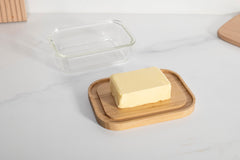 USHA SHRIRAM Borosilicate Glass Wooden Lid Butter Dish