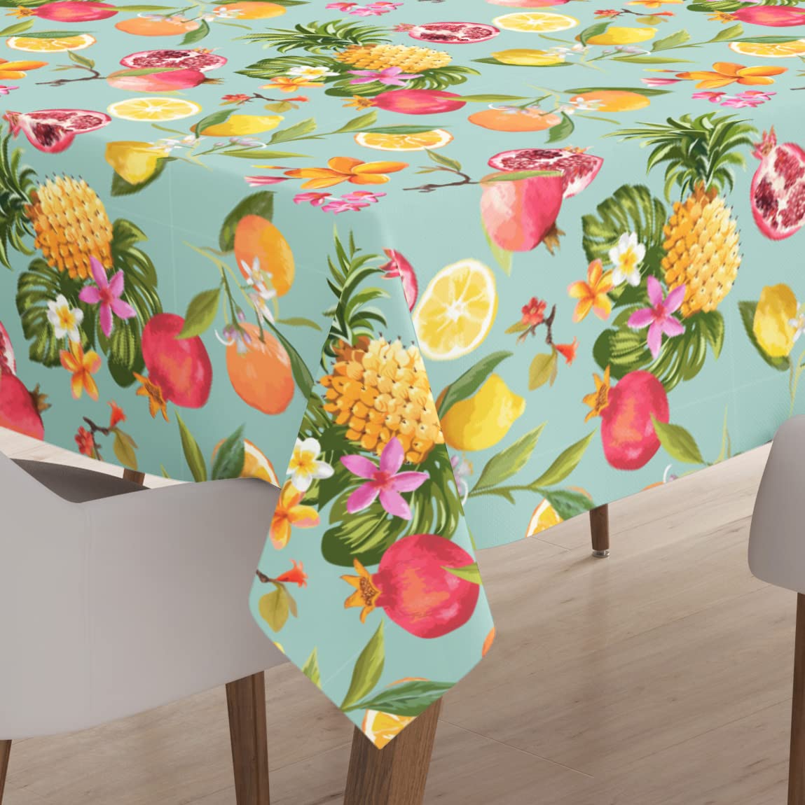 Encasa Dining Table Cloth - 8 ft - Water Repellent - Rectangular - Polyester Printed Twill Fabric Table Cover - 142x240 cm - Machine Washable - Durable - Pineapple