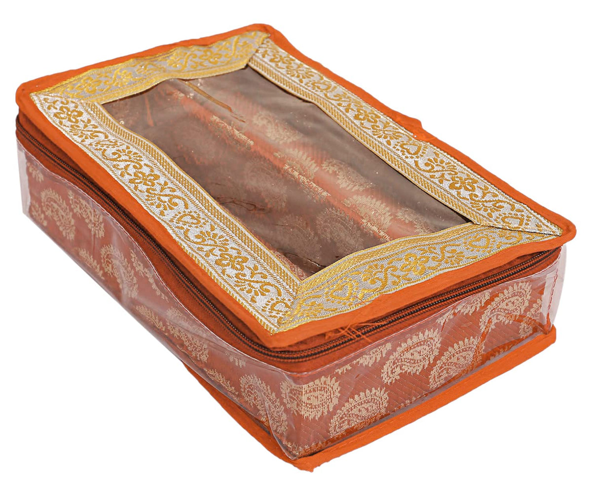 Heart Home Multipurpose Carry Design Laminated 2 Rod Bangle Box/Organizer/Case With Tranasparent Top (Orange)-47HH05