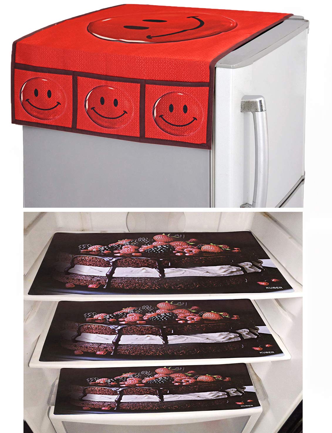 Kuber Industries PVC 3 Pieces Fridge Mats and 1 Piece Fridge Top Cover (Maroon)-CTKTC32791