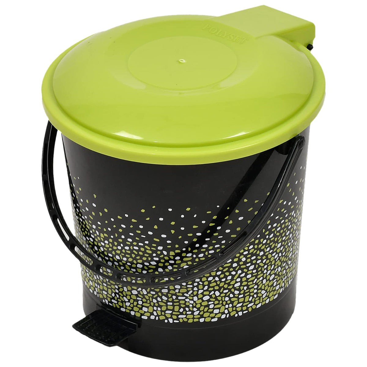 Heart Home Printed Multiuses Plastic Pedal Dustbin, Waste Bin, Trash Can With Handle, 7 Litre (Black)-47HH0739