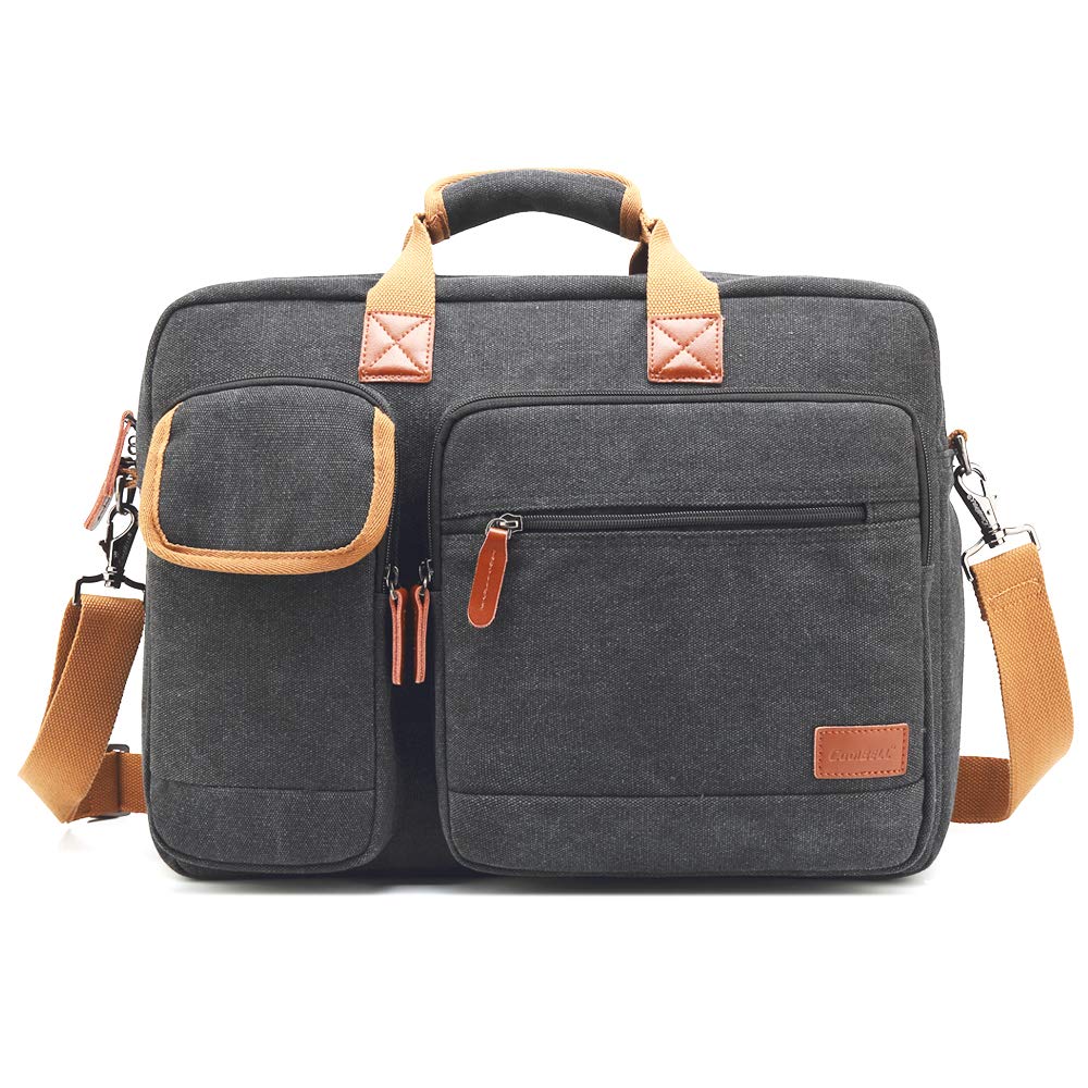 CoolBELL Unisex Canvas Laptop 15.6 Inch Shoulder Messenger Bag with Genuine Leather Logo, Handle and Puller (GREY)
