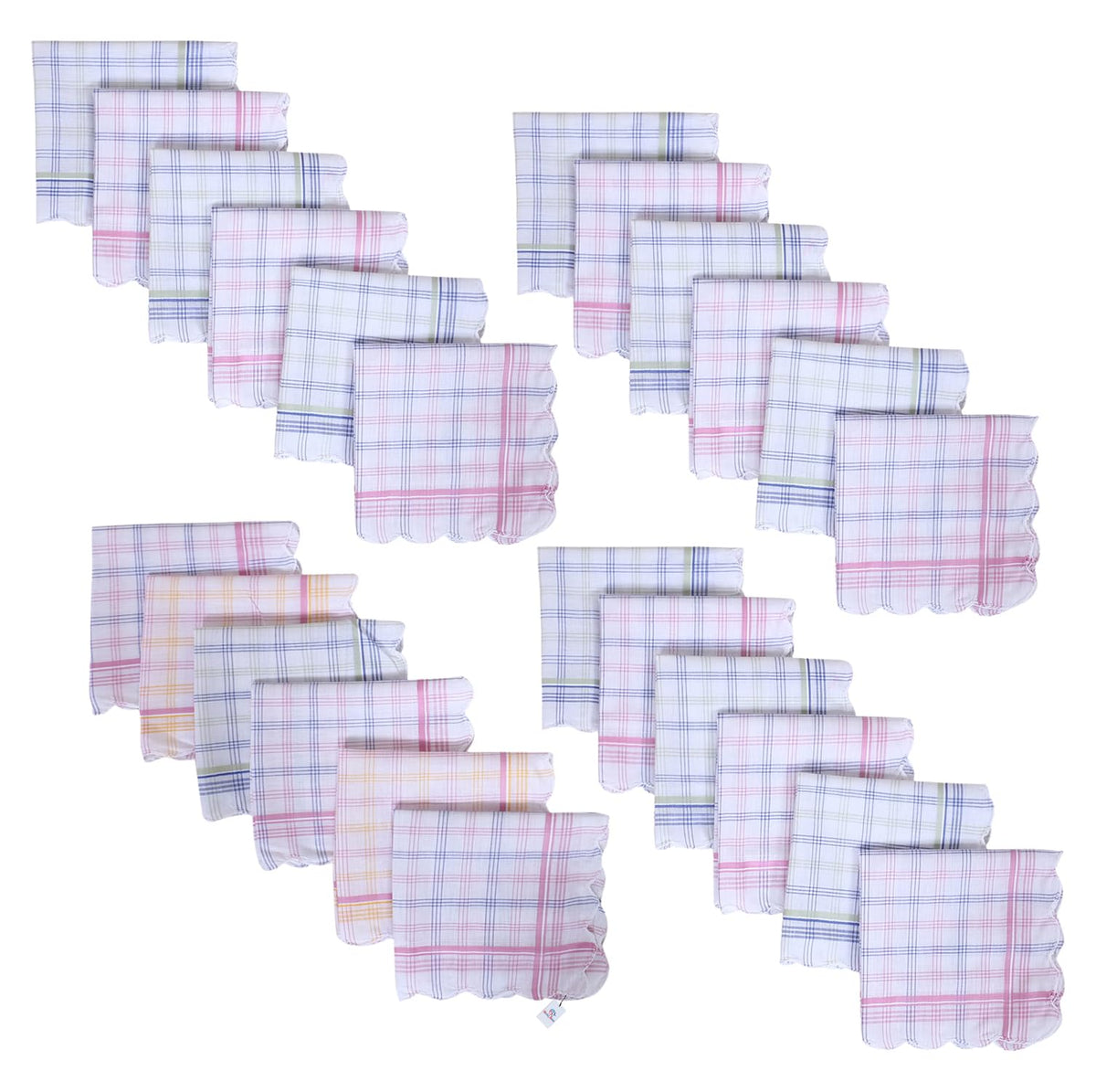 Heart Home Handkerchiefs | Soft Cotton | Hankies for Woman | Hankies for Girls | Check Cutwork | Rumal for Woman | Girls | Wicking Sweat | Set of 24 | White