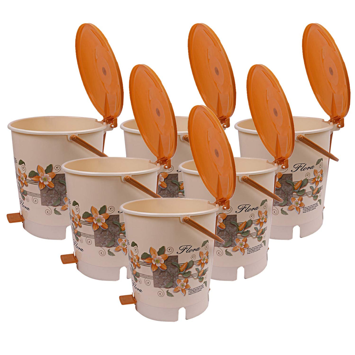 Heart Home Virgin Plastic 6 Pieces Dustbin Garbage Bin with Handle, 10 Litre (Cream) - CTHH21579