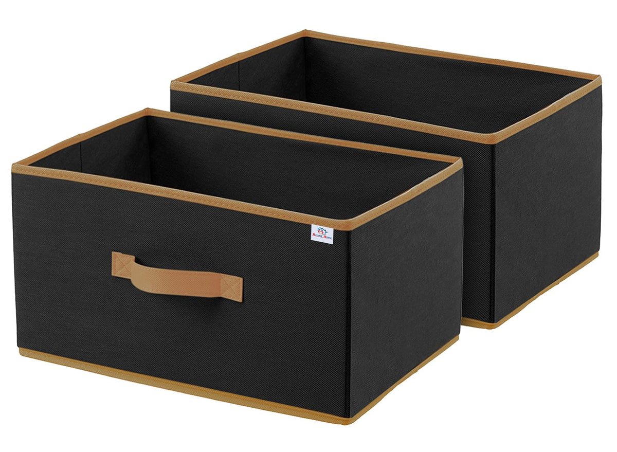 Heart Home Non-Woven Rectangular Flodable Cloth Storage Box, Pack of 2 (Black)-HS40HEARTH23913