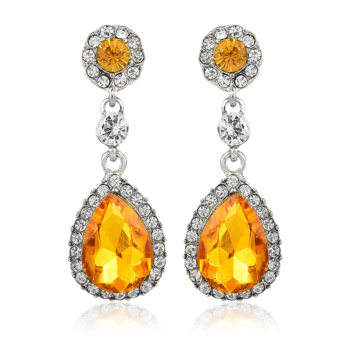 Yellow Chimes Silver Plated Yellow Crystal Drops Earrings for Women and Girls