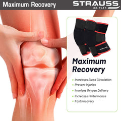 Strauss Adjustable Knee Support, Pair (Free Size, Black), (Pack of 2)