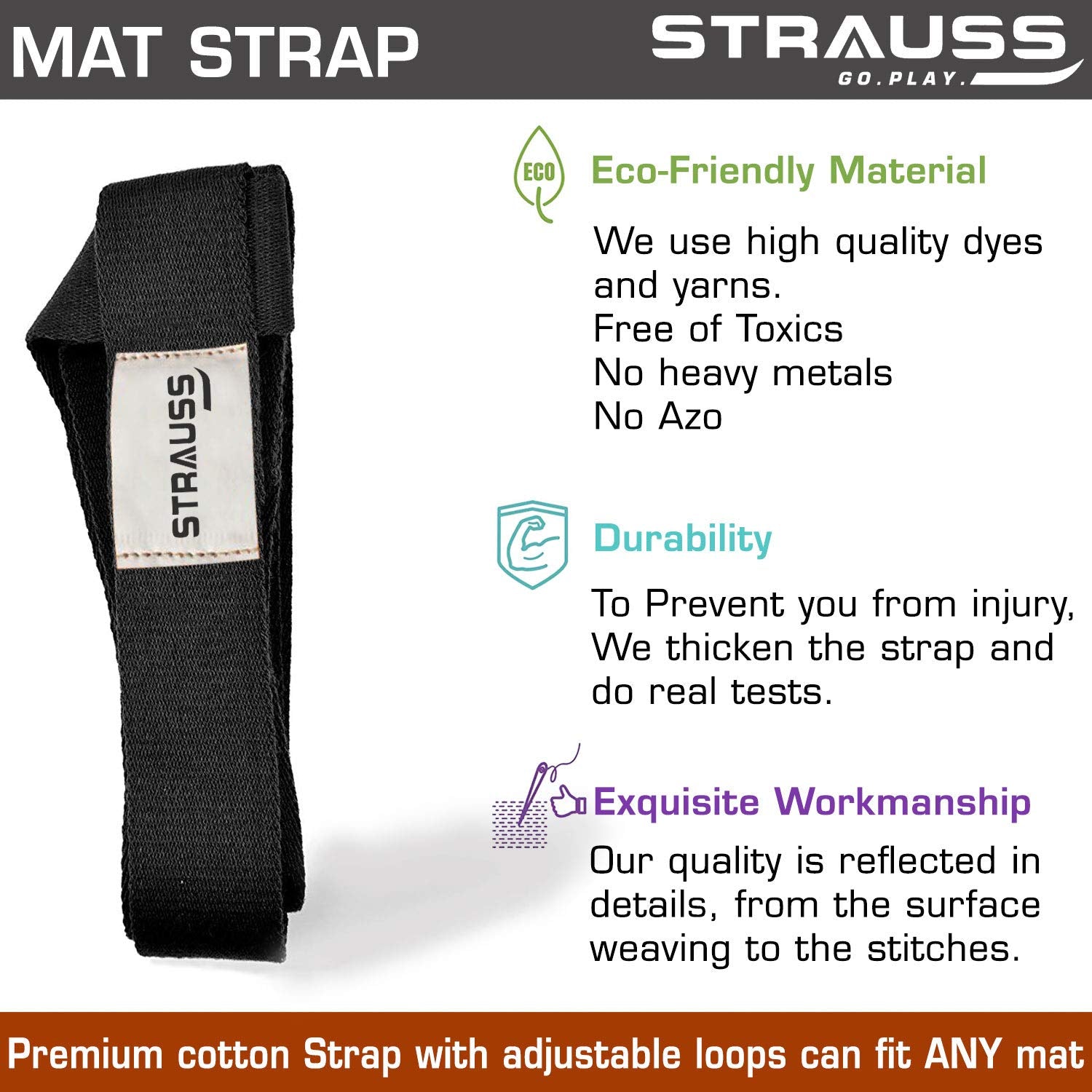 Strauss Yoga Mat Strap Black