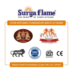 Surya Flame Apollo Round Hob Top | Manual Glass Stove with Spill Proof Desing & Jumbo Burner | 2 Years Complete Doorstep Warranty - Black (4 Burner, 2)
