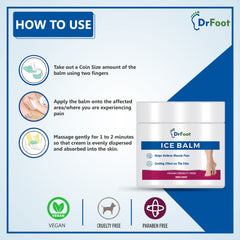 Dr Foot Ice Balm Cold, Fast Acting Feet Pain, Muscle Pain, Joint Pain Reliever with the Goodness of Menthol, Mentha Oil, Hemp Seed Oil, Glycerin - 100gm