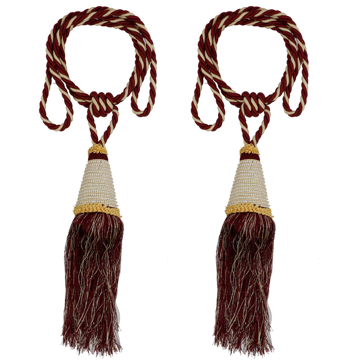 Kuber Industries Beads Beautiful Design Polyester 2 Pieces Curtain Tie Back Tassel Set (Maroon) CTKTC33557