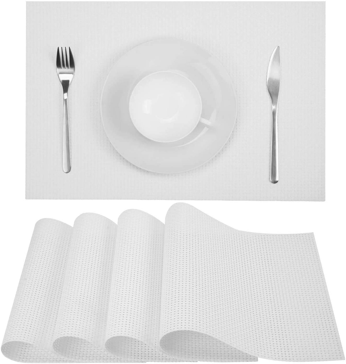 Kuber Industries Rectangle ShapeVinyl Fabric 6 Pieces Dining Table Placemat Set (White)-KUBMART15532, Standard