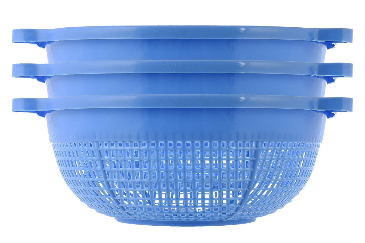 Kuber Industries Unbreakable Round Plastic Kitchen Vegetables and Fruits Basket Multipurpose Organizers Storage Basket (Blue)-Pack of 3-KUBMART15170