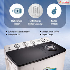 Candes 8.5 kg washing machine semi automatic | 5 Year Warranty on Moter | Multi Washing Method | Low Water Conusmption | (CTPL85PL1SWM), Black White
