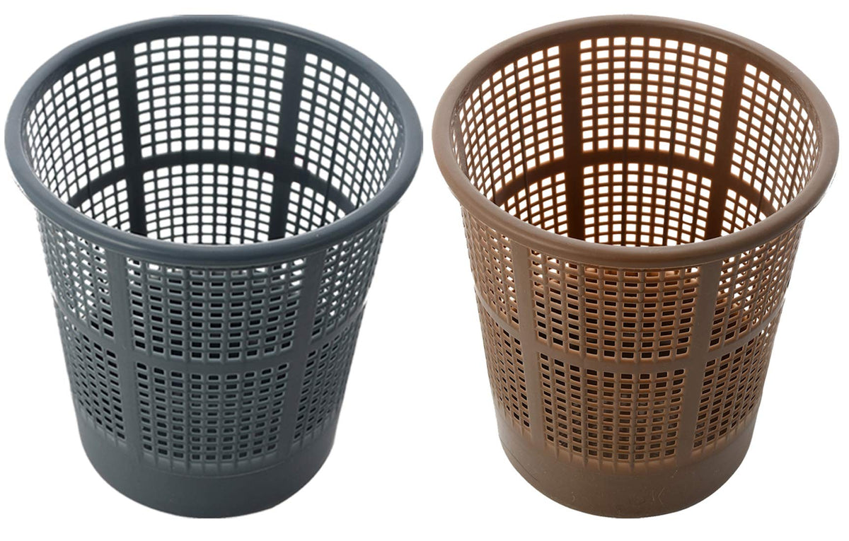 Kuber Industries Mesh Open-Top Dustbin/Garbage Bin|Multipurpose With Plastic Material|Size 22 x 22 x 25 CM, Pack Of 2, Capicity 5 litres (Brown & Grey)