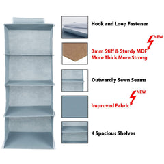 Kuber Industries 4 Shelf Closet Hanging Organizer, 4 Tier Closet Wardrobe Organizer Clothes Storage Hanger for Family Closet Bedroom, Foldable and Universal Fit (Grey & Black)-Pack of 2-KUBMART15335