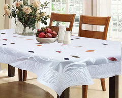 Kuber Industries Dining Table Cover 6 Seater|Table Cloth|Table Cover for Home, Restaurant|Leaf Design Cotton|White