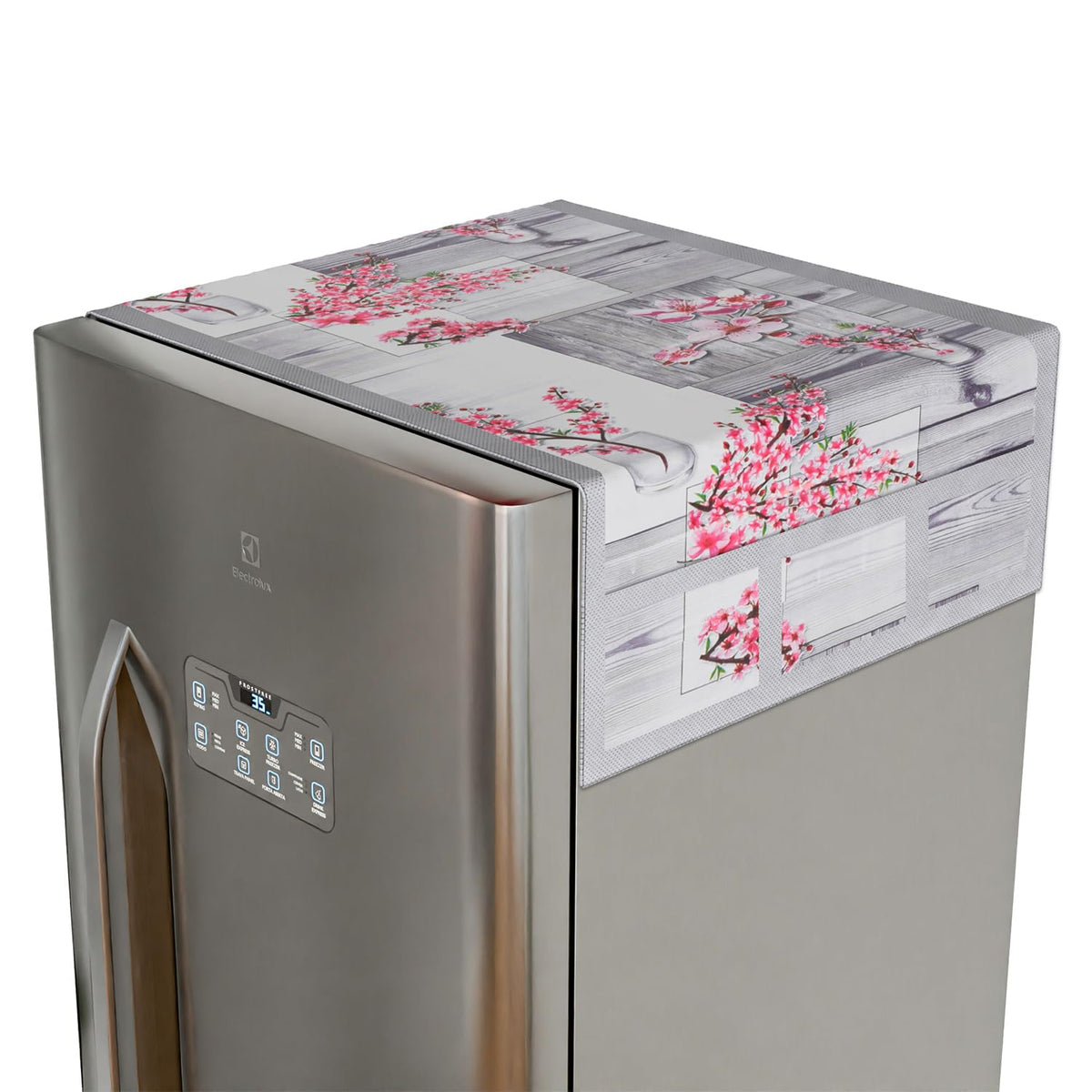 Kuber Industries Fridge Top Cover | Fridge Top Cover with Pockets | Refrigerator Top Cover for Kitchen | Fridge Top Cover with 6 Utility Pockets | Flower Fridge Top Cover | Gray