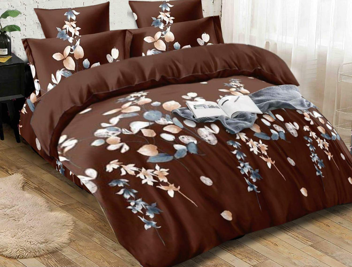 Kuber Industries Flower Print Glace Cotton Double Bedsheet with 2 Pillow Covers (Brown)-KUBMART11375,Standard