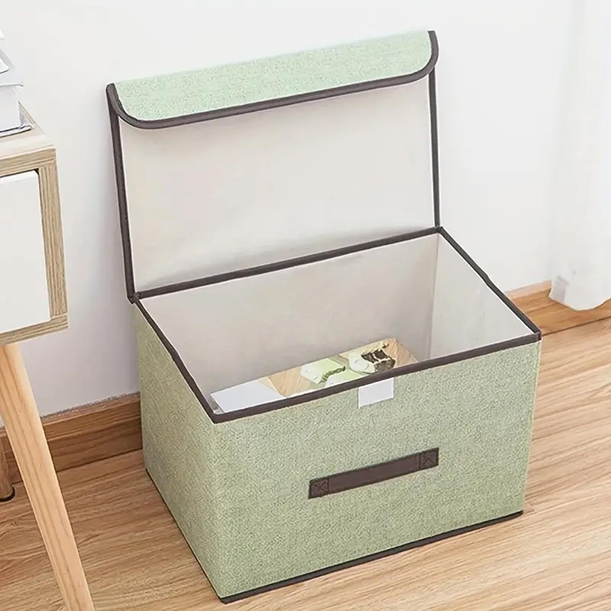 Homestic Large Storage Box With Lid|Foldable Toys Storage Bin|Wardrobe Organizer For clothes|Front Handle & Sturdy (Green)