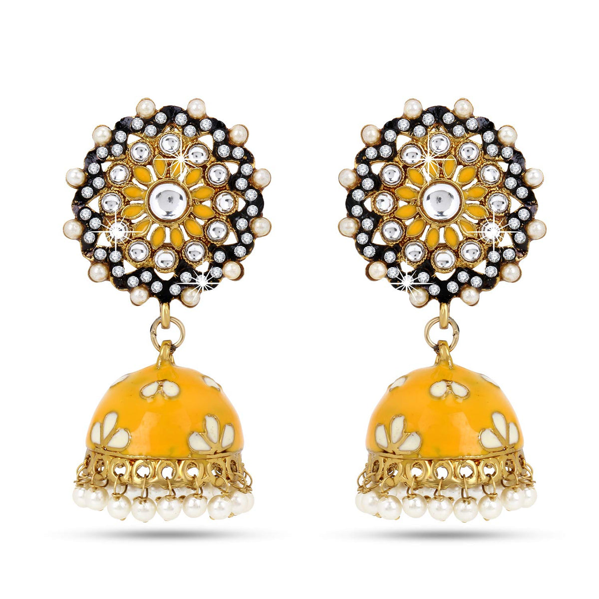 Yellow Chimes Meenakari Gold Toned Traditional Yellow Jhumka/Jhumki Earrings for Women & Girls (Yellow)