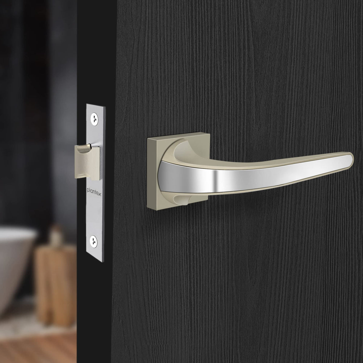 Plantex Heavy Duty Door Lock – Bathroom Door Lock/Mortise Keyless Handle Set for Home/Bathroom/Store Room/Balcony/Office with Baby Latch – Bathroom Accessories (7091 – Satin White & Chrome Finish)
