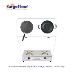 Surya Flame Ultimate Gas Stove 2 Burners | India's First ISI Certifed Stainless Steel Body Manual PNG Stove | Direct use for Pipeline Gas - 2 Years Complete Doorstep Warranty (1)