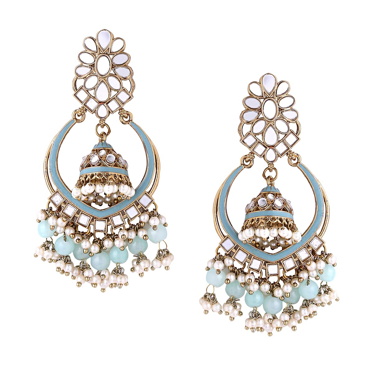 Yellow Chimes Earrings for Women and Girls Traditional Blue Meenakari Chandbali | Gold Plated Chand Baliyan Jhumka Earrings | Birthday Gift for girls and women Anniversary Gift for Wife