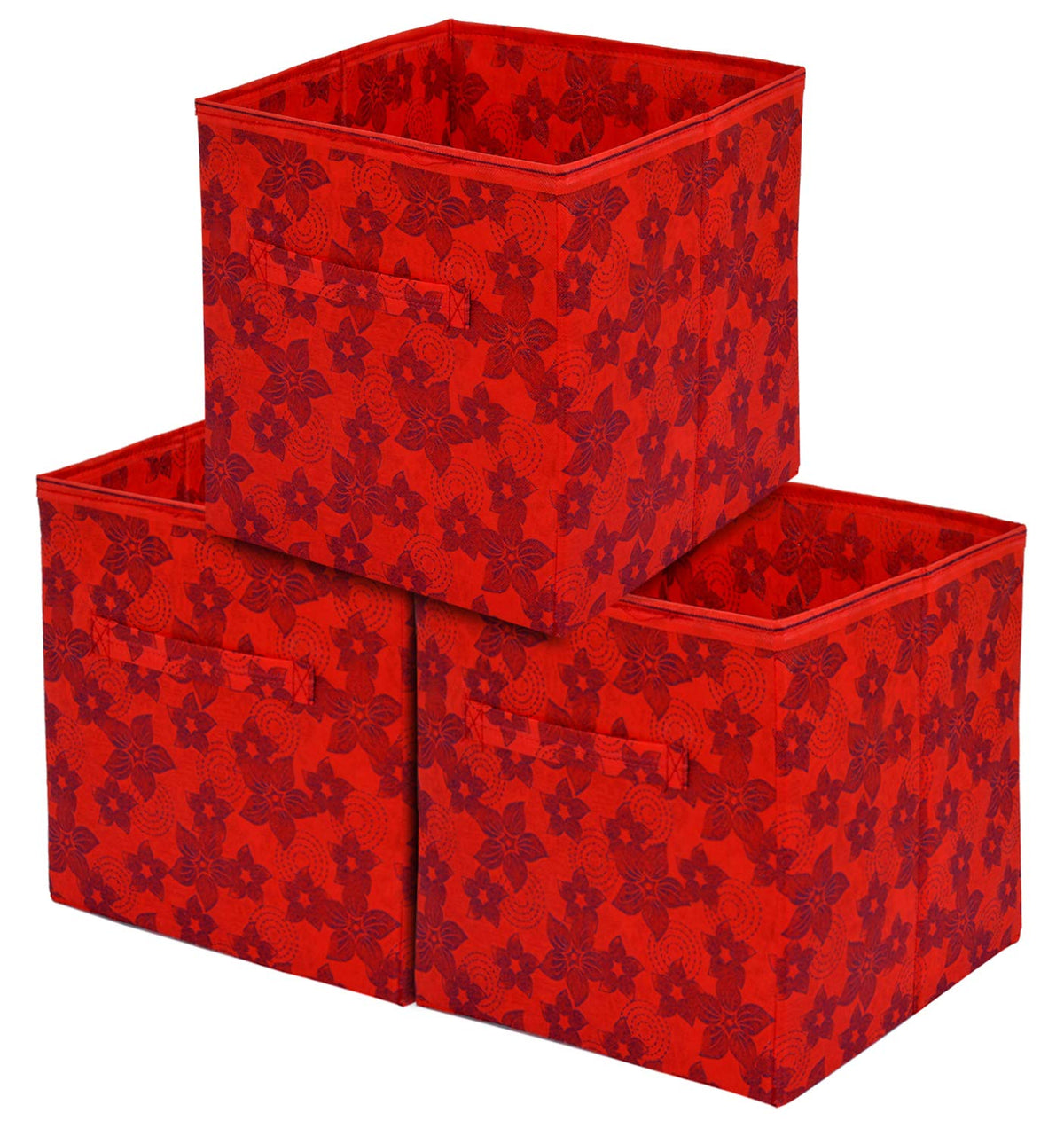 Kuber Industries Metallic Design Non Woven 6 Pieces Large Foldable Storage Organiser Cubes/Boxes (Red) - CTKTC35553