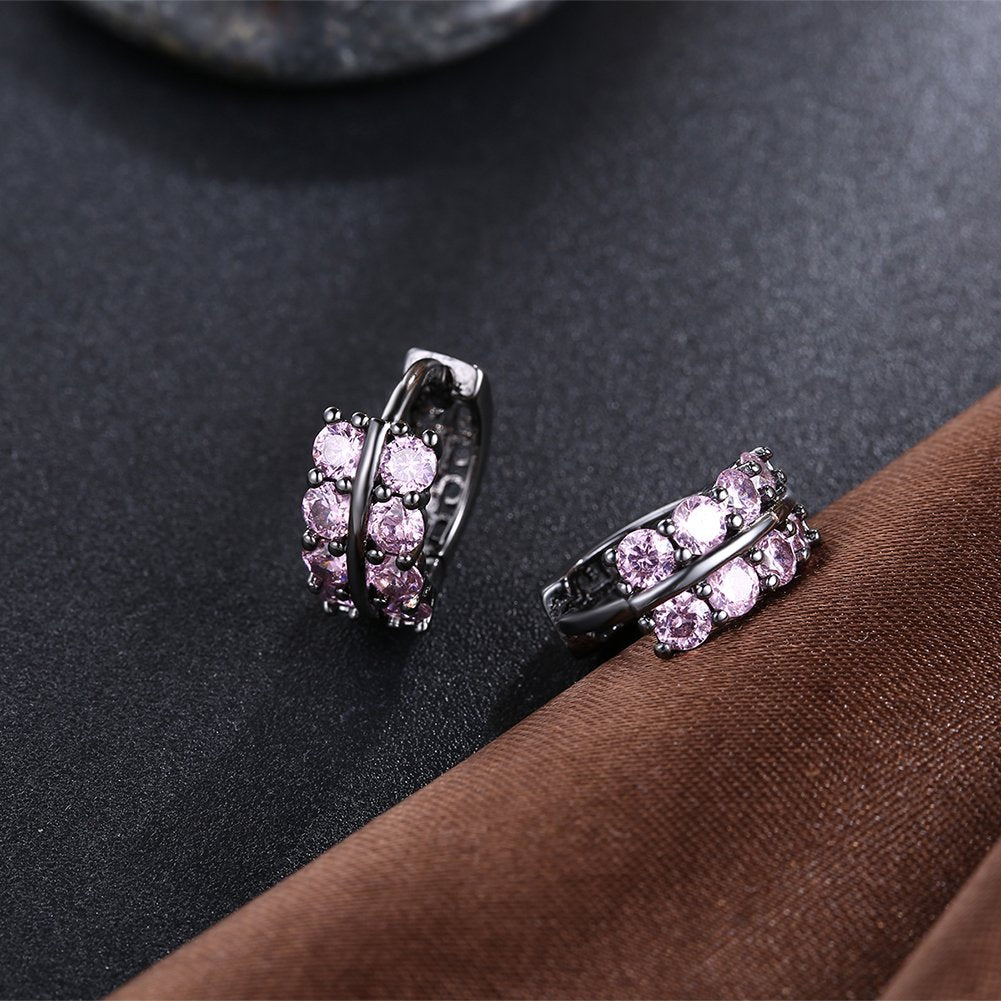 Yellow Chimes A5 Grade Pink Crystal Black Gun Plated Clip On Earrings for Women & Girls