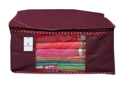 Kuber Industries 6 Pieces Non Woven Fabric Saree Cover/Clothes Organiser for Wardrobe Set with Transparent Window, Extra Large (Maroon)-KUBMART2759