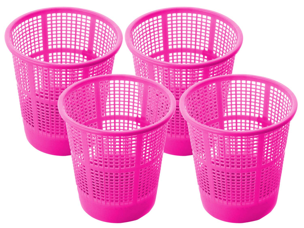 Kuber Industries Plastic 4 Pieces Mesh Dustbin Garbage Bin for Office use, School, Bedroom, Kids Room, Home, Multi Purpose, 5 Liters (Pink)-KUBMART246