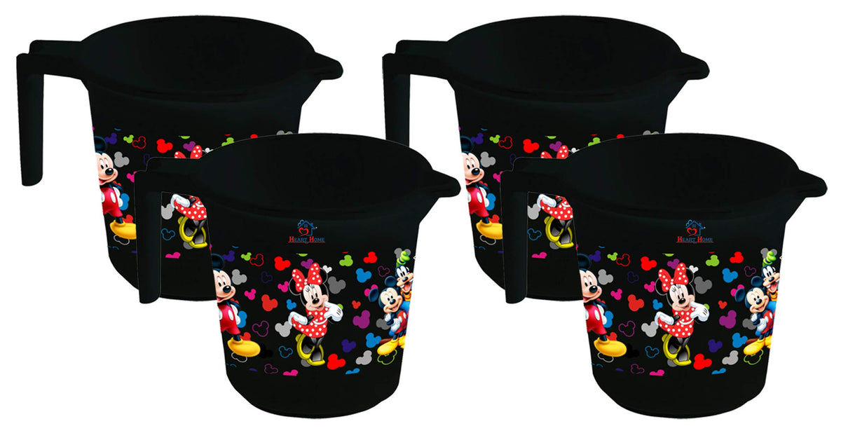 Heart Home Disney Team Mickey Print 4 Pieces Unbreakable Strong Plastic Bathroom Mug,500 ML (Black) -HS_35_HEARTHS17115