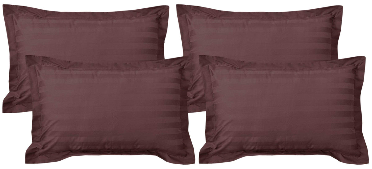 Kuber Industries Cotton Luxurious Satin Striped Standard Pillow Cover Set-17"x27" (Brown) - CTKTC40341, 4 Pieces, 200TC