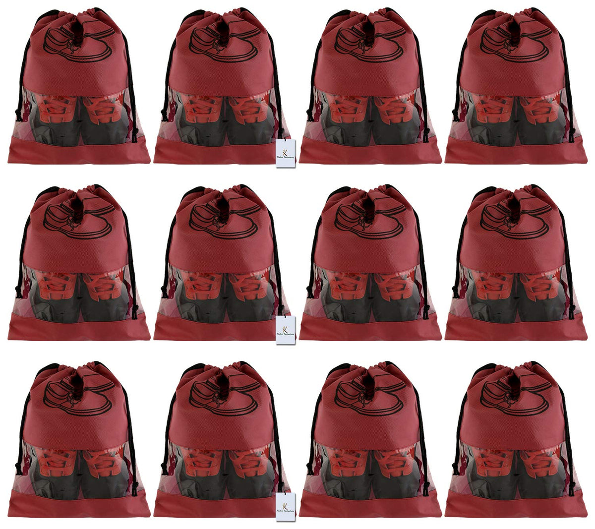 Kuber Industries 12 Piece Non Woven Travel Shoe Cover, String Bag Organizer, Maroon -CTMTC039523