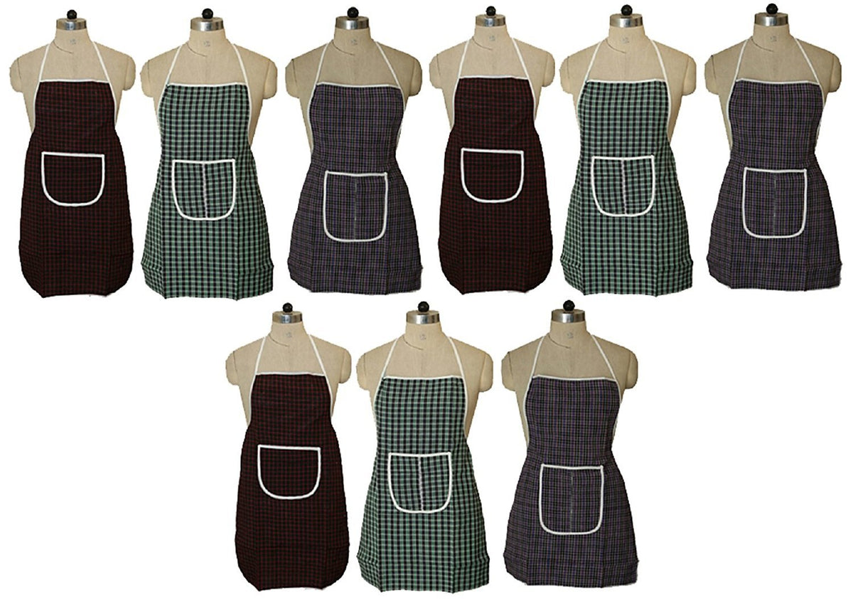 Kuber Industries Checkered PVC 12 Piece Kitchen Apron with Front Pocket Set - Multicolour