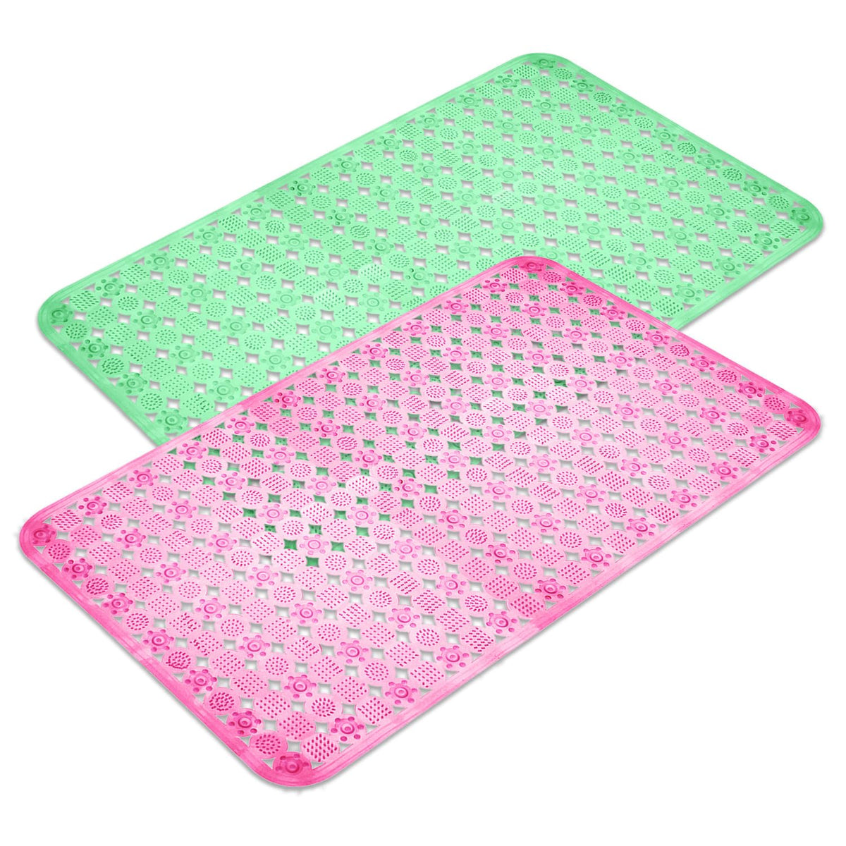 Kuber Industries Bath Mat | PVC Bathroom Mat | Shower Bath Mat | Transparent Round Check Floor Tub Mat | Foot Massager Mat | Anti-Skid Floor Shower Mat | Pack of 2 | Multi