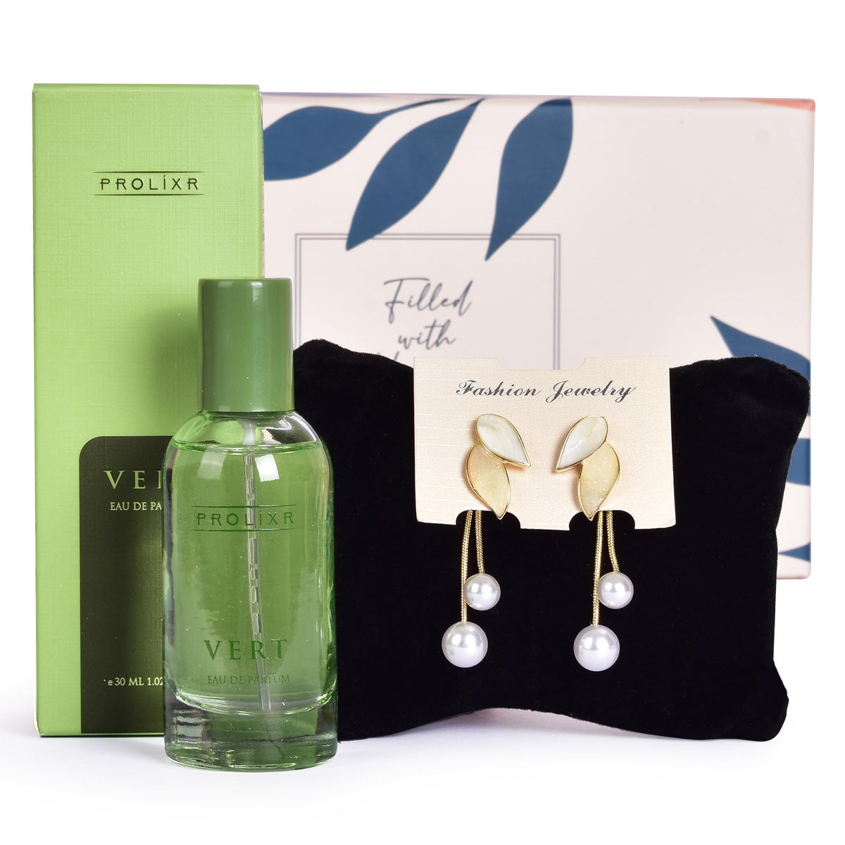 Gleevers Scented Glamour Gift for Women |Gift Box pack of 2 with Vert Perfume (30 ml) and Pearl Dangler Earring | Birthday Gift, Anniversary Gift, Valentine Gift, Secret Santa Gifts