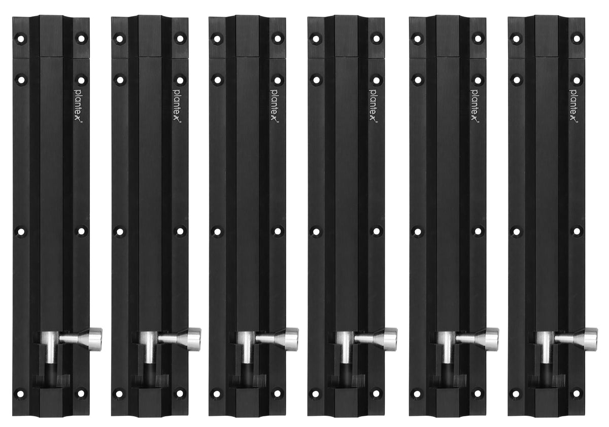 Plantex 8-inches Long Latch Lock for Door and Windows - Black (Pack of 6)